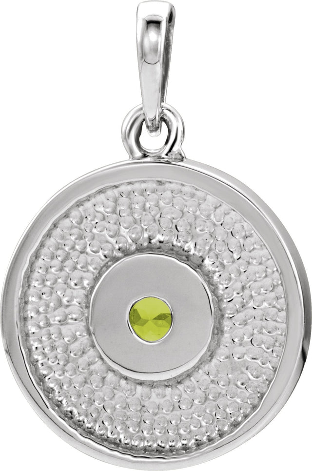 Platinum Round Natural Peridot Disc Necklace or Pendant - view 3