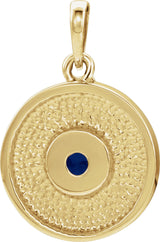 14K Gold Round Natural Blue Sapphire Disc Necklace or Pendant - Yellow Gold - view 3