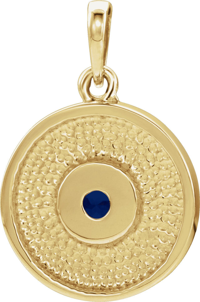 14K Gold Round Natural Blue Sapphire Disc Necklace or Pendant - Yellow Gold - view 3