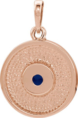 14K Gold Round Natural Blue Sapphire Disc Necklace or Pendant - Rose Gold - view 3