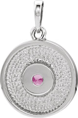 Platinum Round Natural Pink Tourmaline Disc Necklace or Pendant - view 3