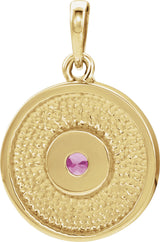 14K Gold Round Natural Pink Tourmaline Disc Necklace or Pendant - Yellow Gold - view 3