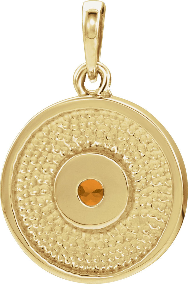 14K Gold Round Natural Citrine Disc Necklace or Pendant - Yellow Gold - view 3