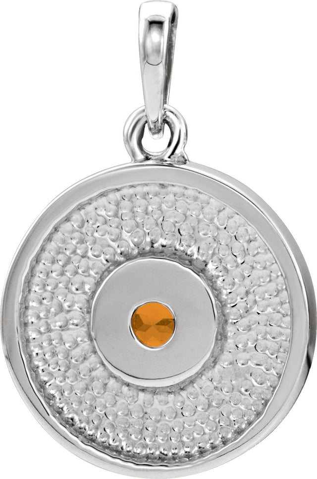 Platinum Round Natural Citrine Disc Necklace or Pendant - view 3