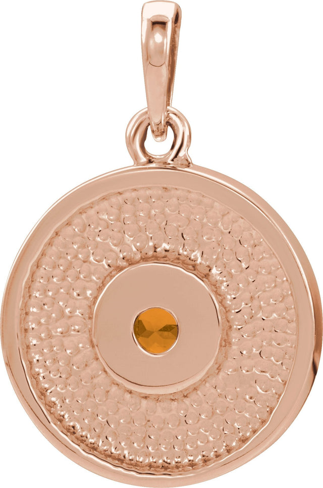 14K Gold Round Natural Citrine Disc Necklace or Pendant - Rose Gold - view 3