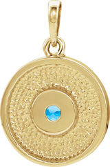 14K Gold Round Natural Blue Zircon Disc Necklace or Pendant - Yellow Gold - view 3