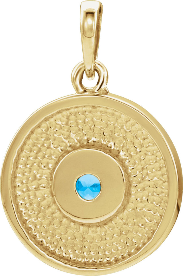 14K Gold Round Natural Blue Zircon Disc Necklace or Pendant - Yellow Gold - view 3