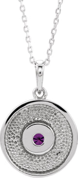14K Gold Round Natural Amethyst Disc Necklace or Pendant - White Gold - view 3