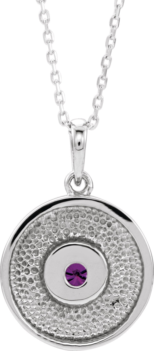 14K Gold Round Natural Amethyst Disc Necklace or Pendant - White Gold - view 3