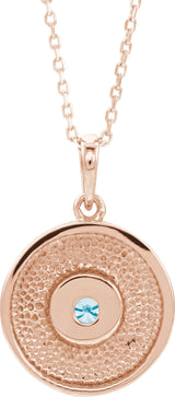 14K Gold Round Natural Aquamarine Disc Necklace or Pendant - Rose Gold - view 3