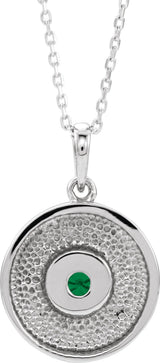 14K Gold Round Natural Emerald Disc Necklace or Pendant - White Gold - view 3