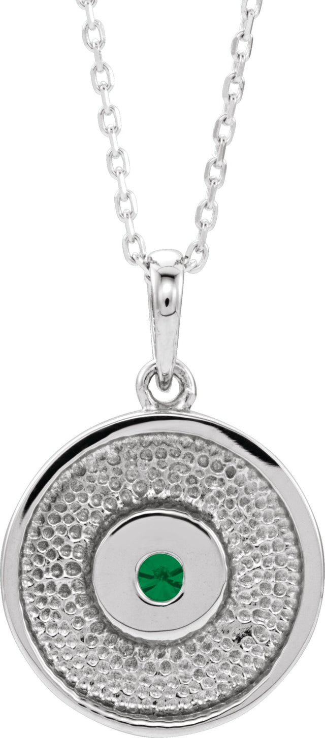 14K Gold Round Natural Emerald Disc Necklace or Pendant - White Gold - view 3