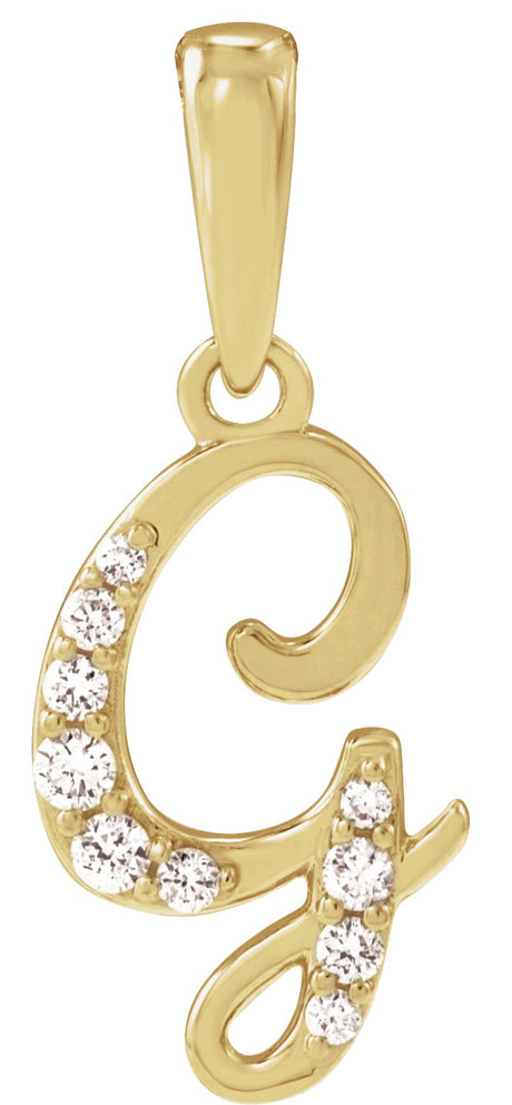 14K Gold Round Natural Diamond Accented Initial Necklace or Pendant - Yellow Gold