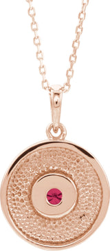 14K Gold Round Natural Ruby Disc Necklace or Pendant - Rose Gold - view 3