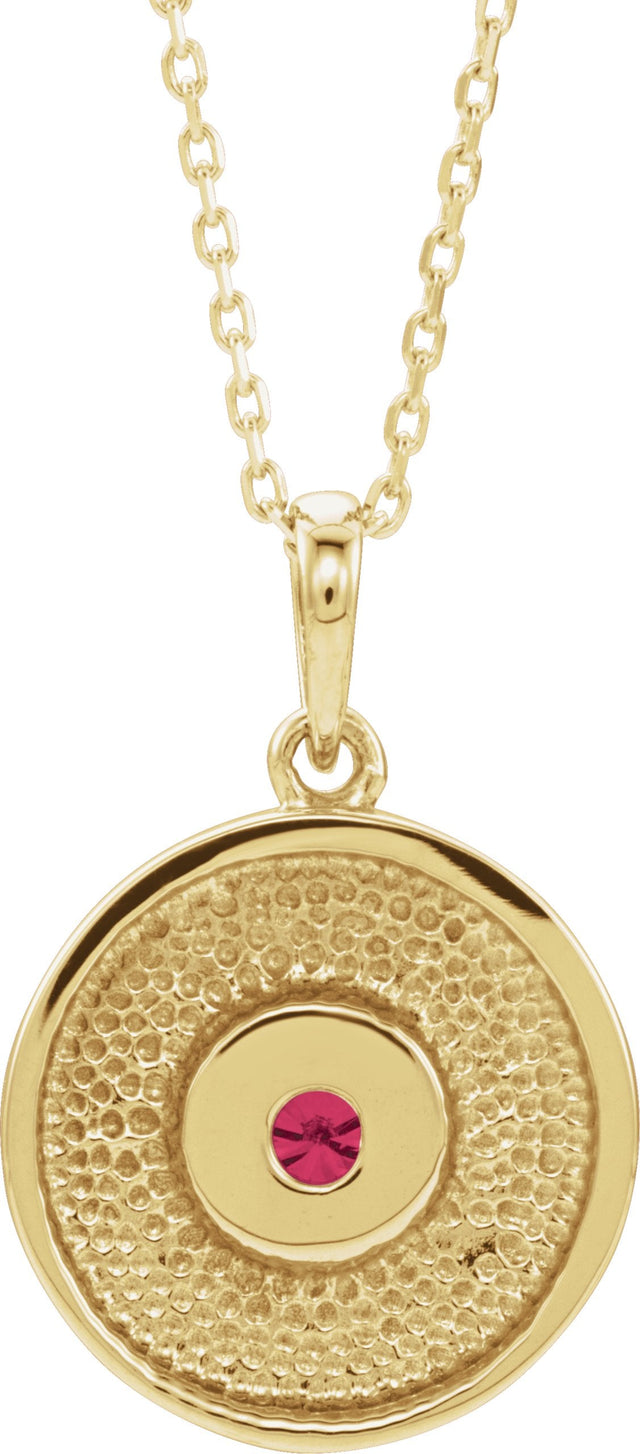 14K Gold Round Lab-Grown Ruby Disc Necklace or Pendant - Yellow Gold - view 3