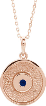 14K Gold Round Natural Blue Sapphire Disc Necklace or Pendant - Rose Gold - view 3