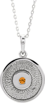 14K Gold Round Natural Citrine Disc Necklace or Pendant - White Gold - view 3