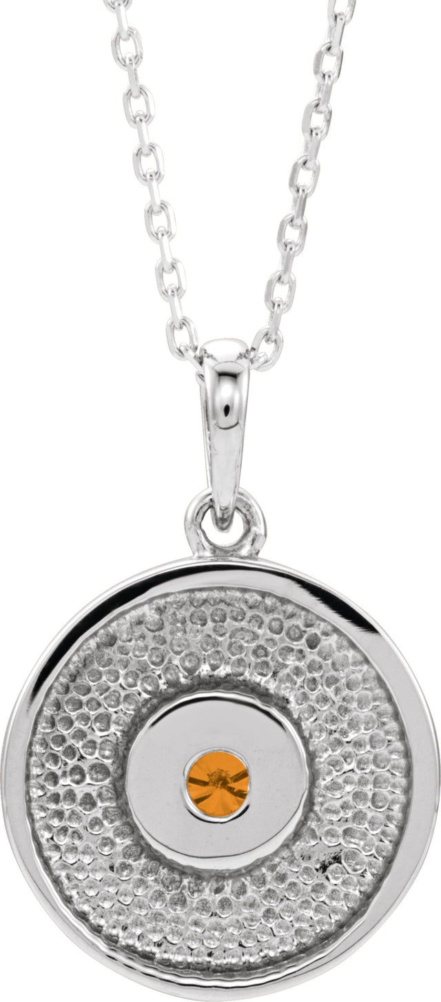 14K Gold Round Natural Citrine Disc Necklace or Pendant - White Gold - view 3