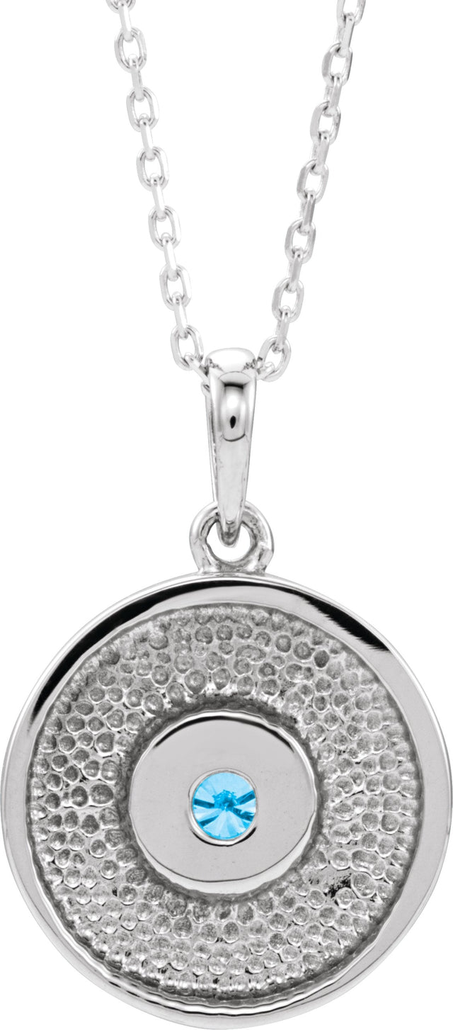 14K Gold Round Natural Blue Zircon Disc Necklace or Pendant - White Gold - view 3