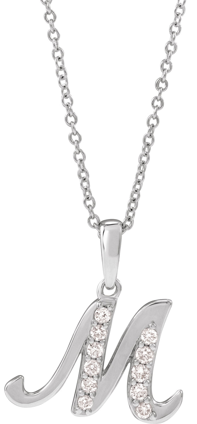 14K Gold Round Natural Diamond Accented Initial Necklace or Pendant - White Gold