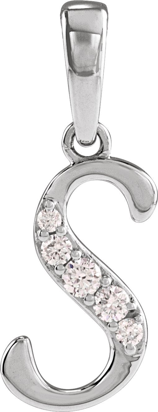 14K Gold Round Natural Diamond Accented Initial Necklace or Pendant - White Gold