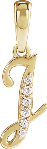 14K Gold Round Natural Diamond Accented Initial Necklace or Pendant - Yellow Gold