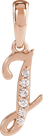 14K Gold Round Natural Diamond Accented Initial Necklace or Pendant - Rose Gold