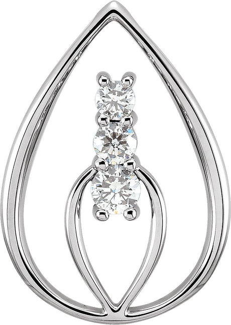 14K Gold Round Natural Diamond Three-Stone Pendant – 3.9mm Stones - White Gold
