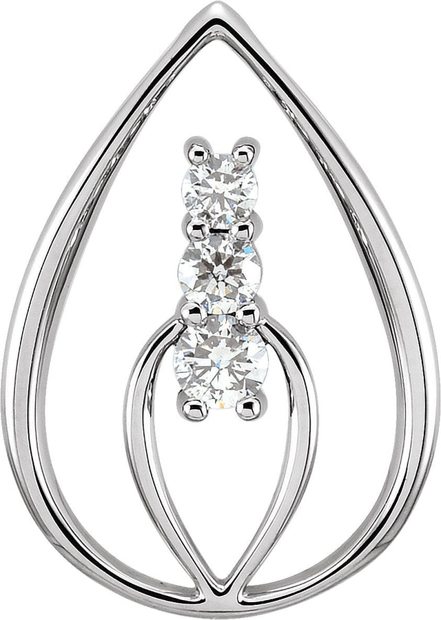 14K Gold Round Natural Diamond Three-Stone Pendant – 3.9mm Stones - White Gold