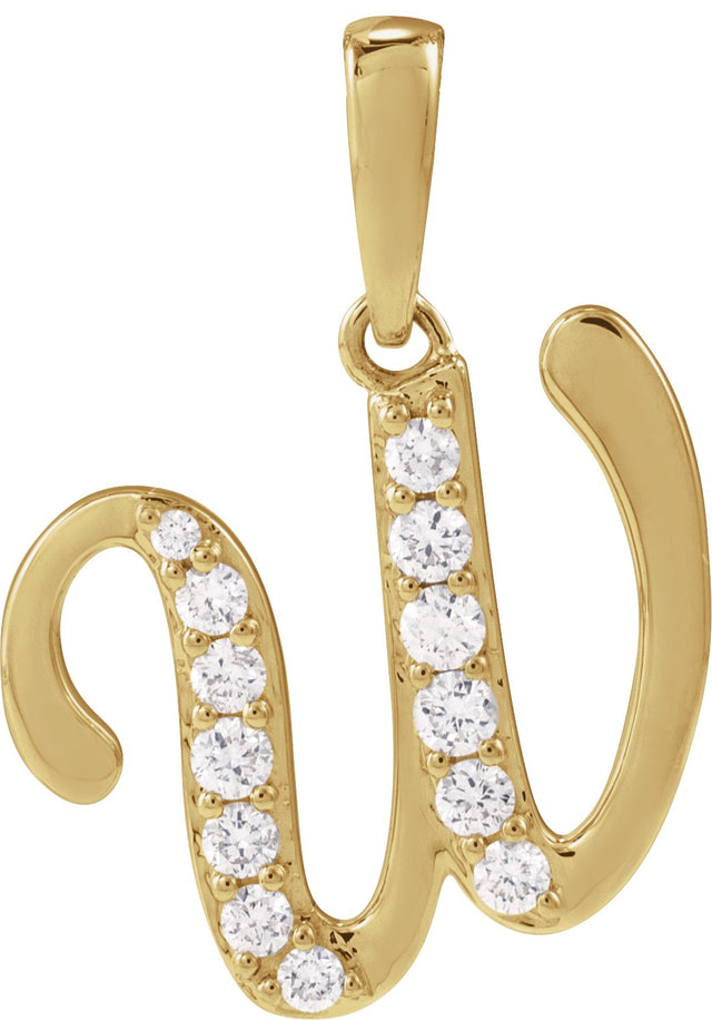 14K Gold Round Natural Diamond Accented Initial Necklace or Pendant - Yellow Gold