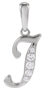 14K Gold Round Natural Diamond Accented Initial Necklace or Pendant - White Gold