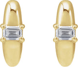 14K Gold Emerald Natural Diamond Accented Hoop Earrings - Yellow Gold - view 2