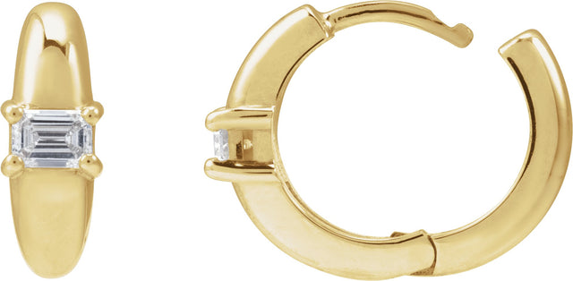 14K Gold Emerald Natural Diamond Accented Hoop Earrings - Yellow Gold - view 3