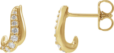 14K Gold Round Natural Diamond Accented Freeform Earrings III - Yellow Gold