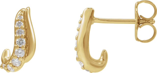 14K Gold Round Natural Diamond Accented Freeform Earrings III - Yellow Gold