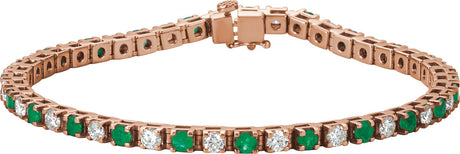 14K Gold Round Lab-Grown Emerald Line Bracelet - Rose Gold