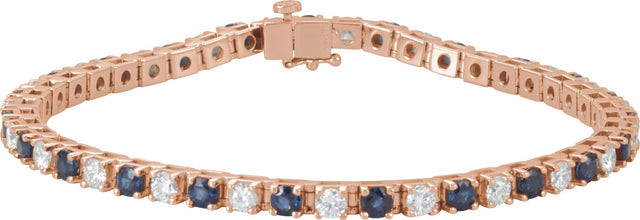 14K Gold Round Lab-Grown Blue Sapphire Line Bracelet - Rose Gold
