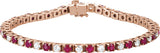 14K Gold Round Lab-Grown Ruby Line Bracelet - Rose Gold