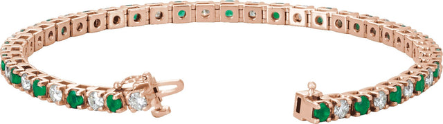 14K Gold Round Lab-Grown Emerald Line Bracelet - Rose Gold - view 2