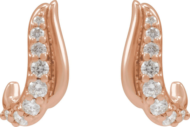 14K Gold Round Natural Diamond Accented Freeform Earrings III - Rose Gold - view 3