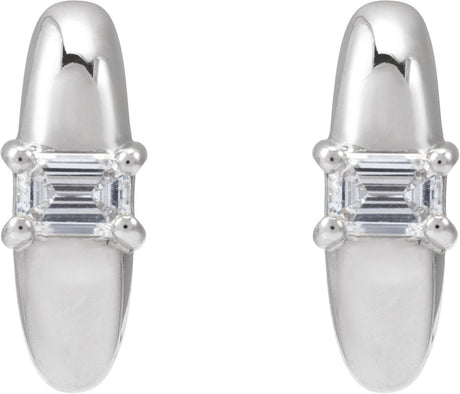 Platinum Emerald Lab-Grown Diamond Accented Hoop Earrings - view 2