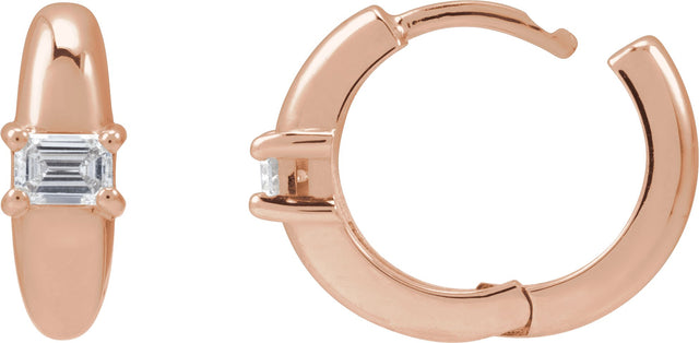 14K Gold Emerald Natural Diamond Accented Hoop Earrings - Rose Gold - view 3