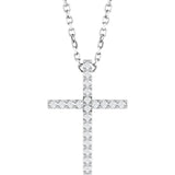 14K Gold Round Natural Diamond Petite Cross Necklace or Pendant – 1mm Stones - White Gold