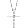 Platinum Round Natural Diamond Petite Cross Necklace or Pendant – 1mm Stones