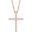 14K Gold Round Natural Diamond Petite Cross Necklace or Pendant – 1mm Stones - Rose Gold