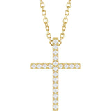 14K Gold Round Natural Diamond Petite Cross Necklace or Pendant – 1mm Stones - Yellow Gold