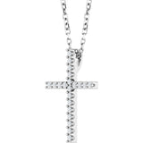 14K Gold Round Natural Diamond Petite Cross Necklace or Pendant – 1mm Stones - White Gold - view 2