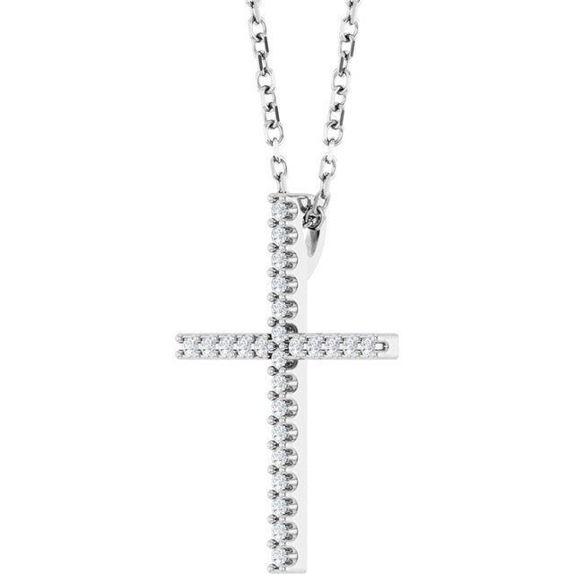Platinum Round Natural Diamond Petite Cross Necklace or Pendant – 1mm Stones - view 2
