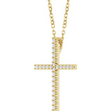 14K Gold Round Natural Diamond Petite Cross Necklace or Pendant – 1mm Stones - Yellow Gold - view 2