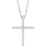 Platinum Round Natural Diamond Petite Cross Necklace or Pendant – 1mm Stones